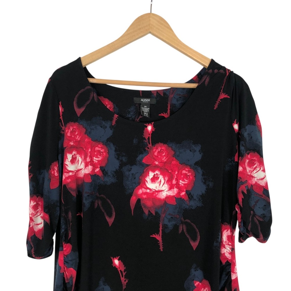 Alfani Dark Floral Print Tunic Top Shirt Size 2X Stretch Whimsigoth Dark Fairy - Picture 2 of 7